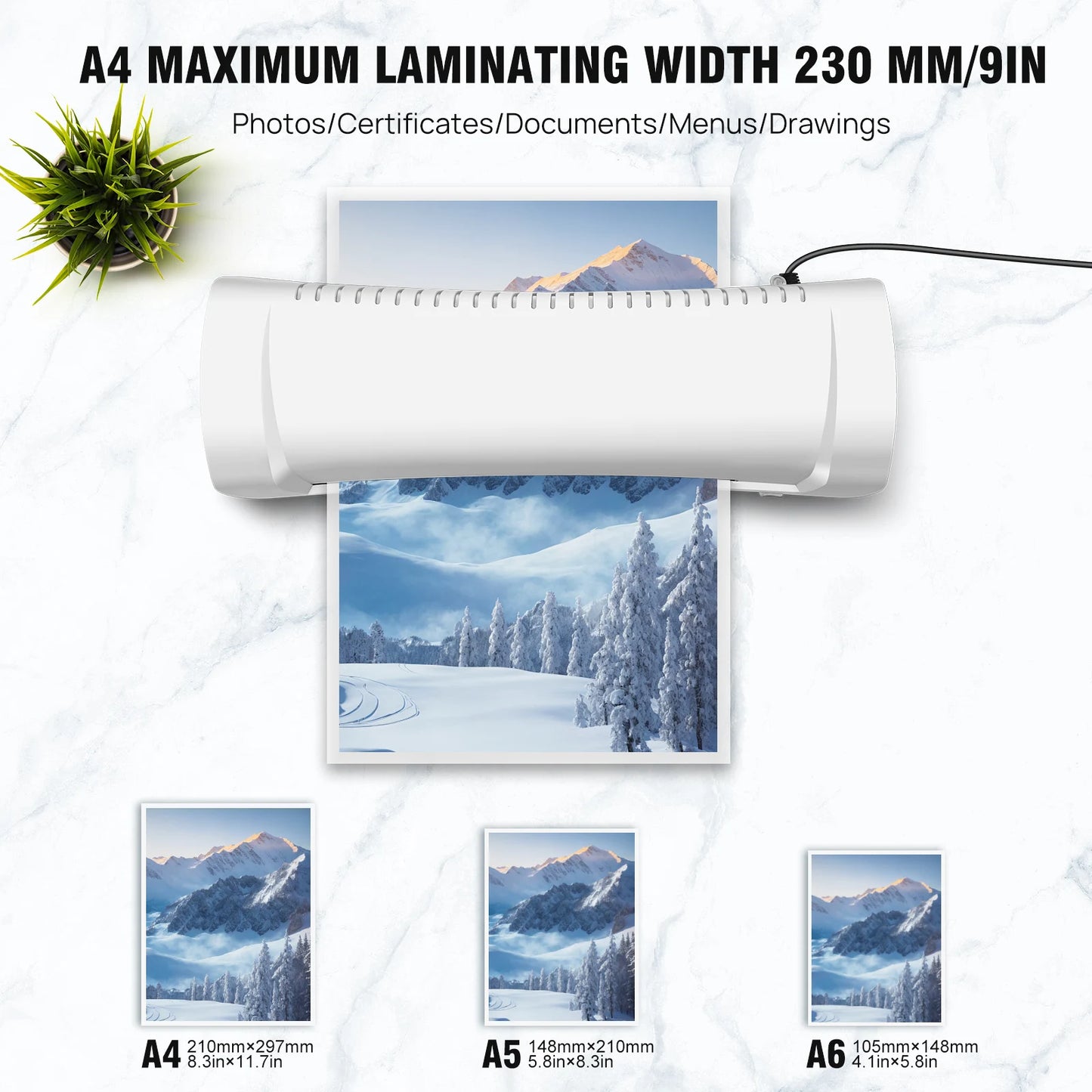 A4/A5/A6 Thermal Laminating Machine Compact Lightweight A4 Laminator with Hot and Cold Settings, 3-4Min Quick Warm-Up