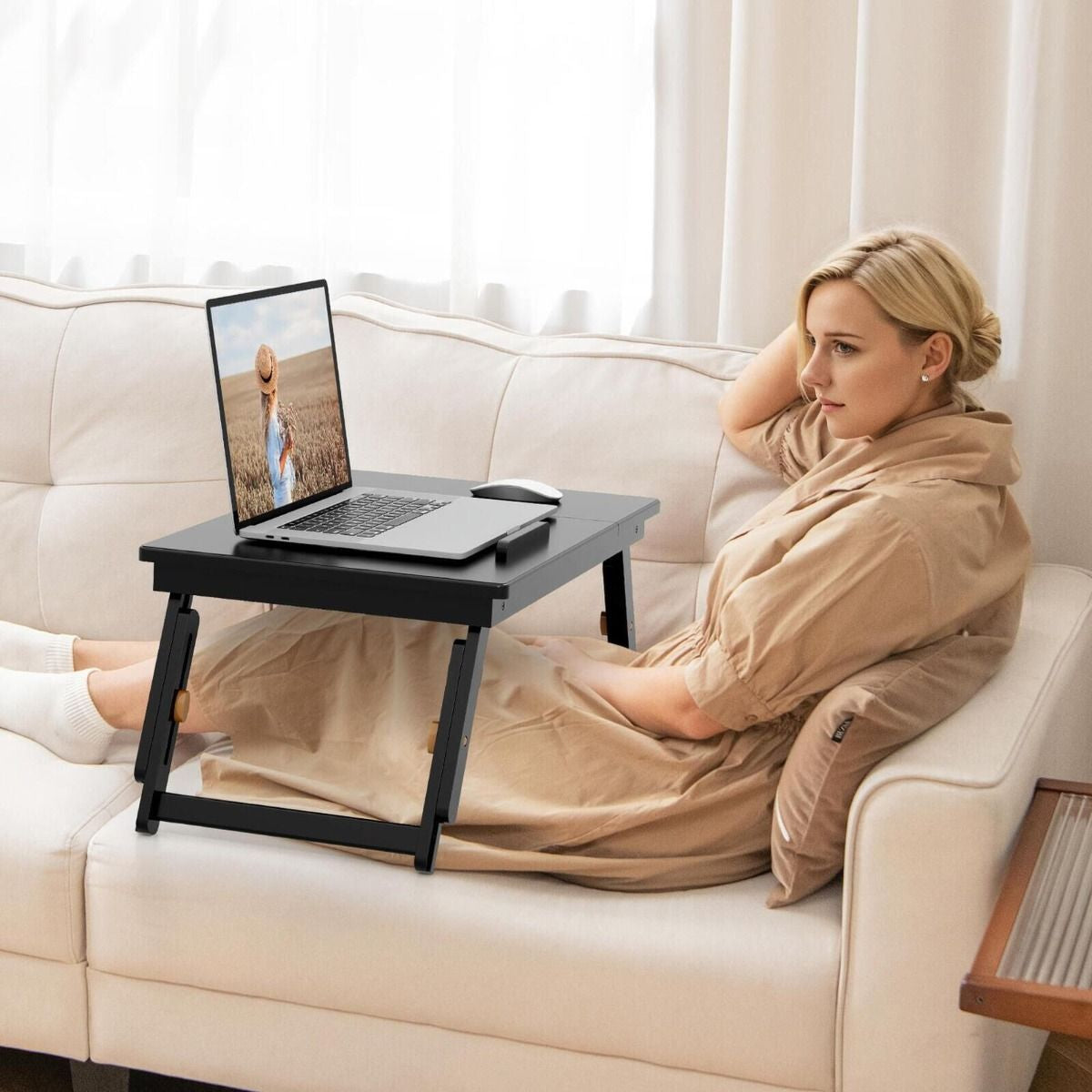 Versatile Adjustable Bamboo Laptop Lap Tray with Tilting Top for Ultimate Comfort