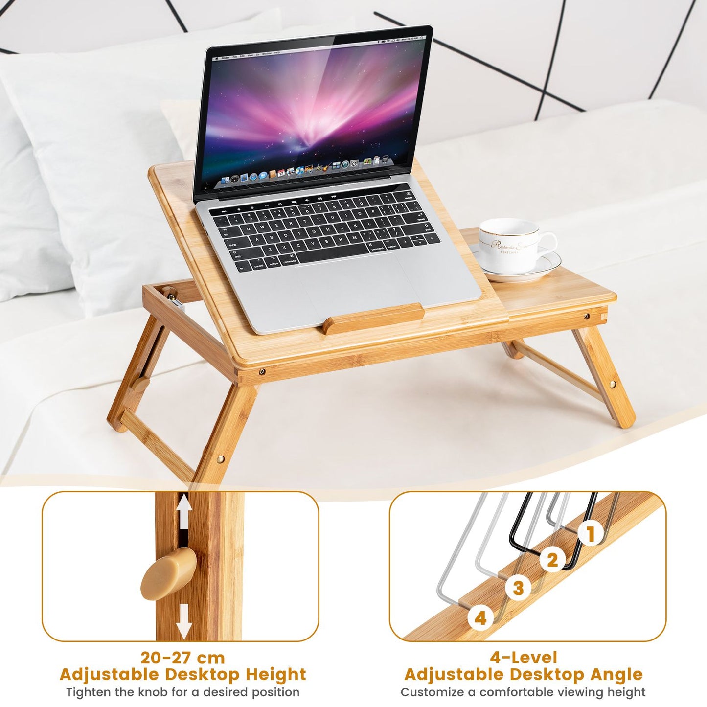 Versatile Adjustable Bamboo Laptop Lap Tray with Tilting Top for Ultimate Comfort