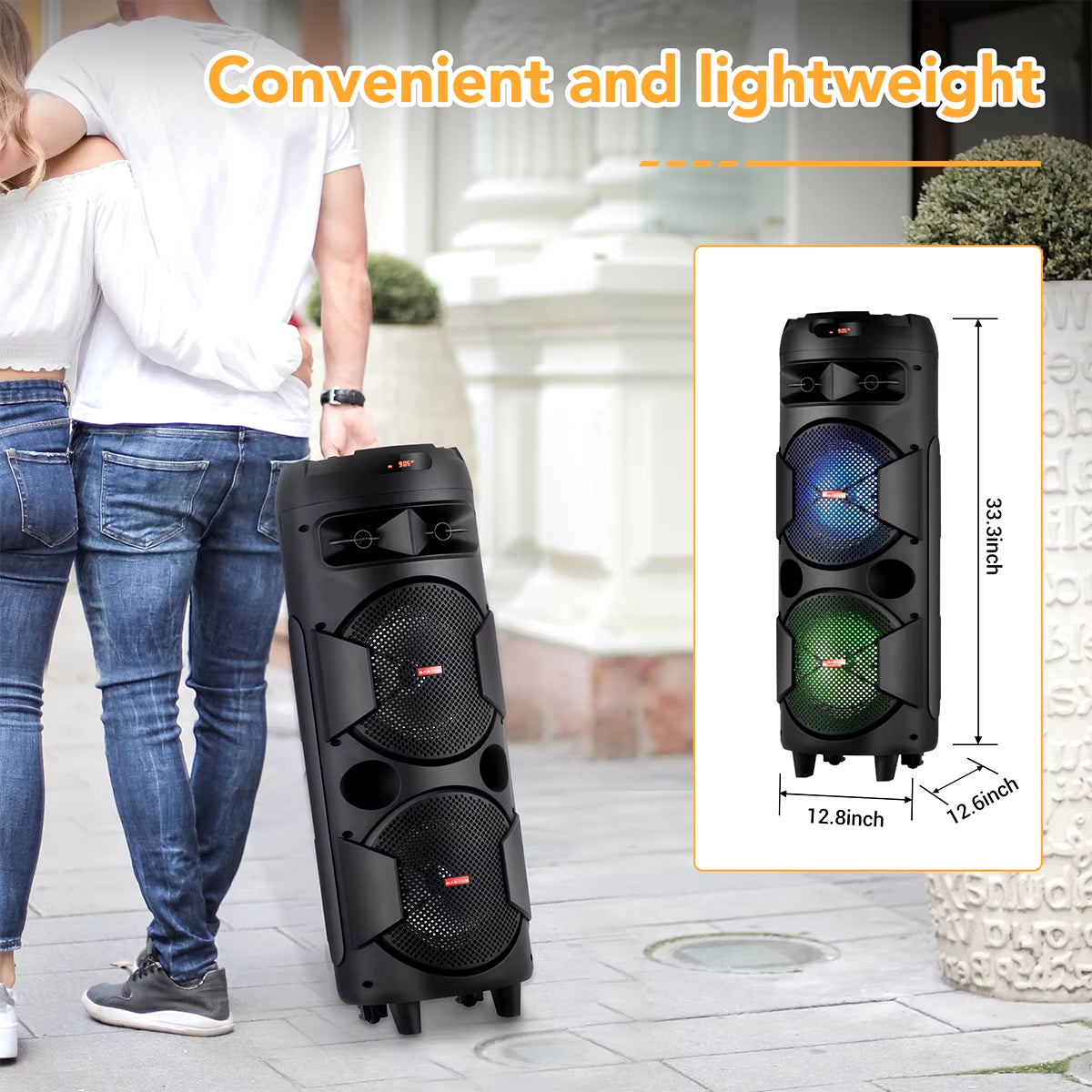 Portable Dual 8" Woofer Wireless Speaker with LED Lights, Mic, and Powerful Bass - Rechargeable Home Audio System