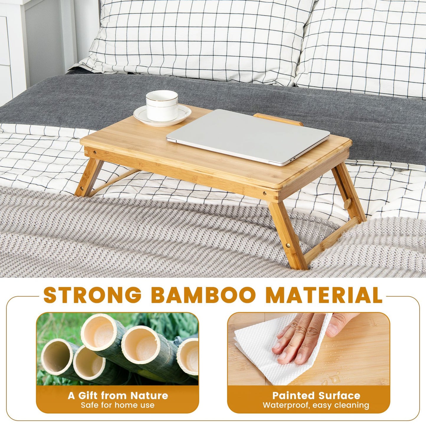 Versatile Adjustable Bamboo Laptop Lap Tray with Tilting Top for Ultimate Comfort