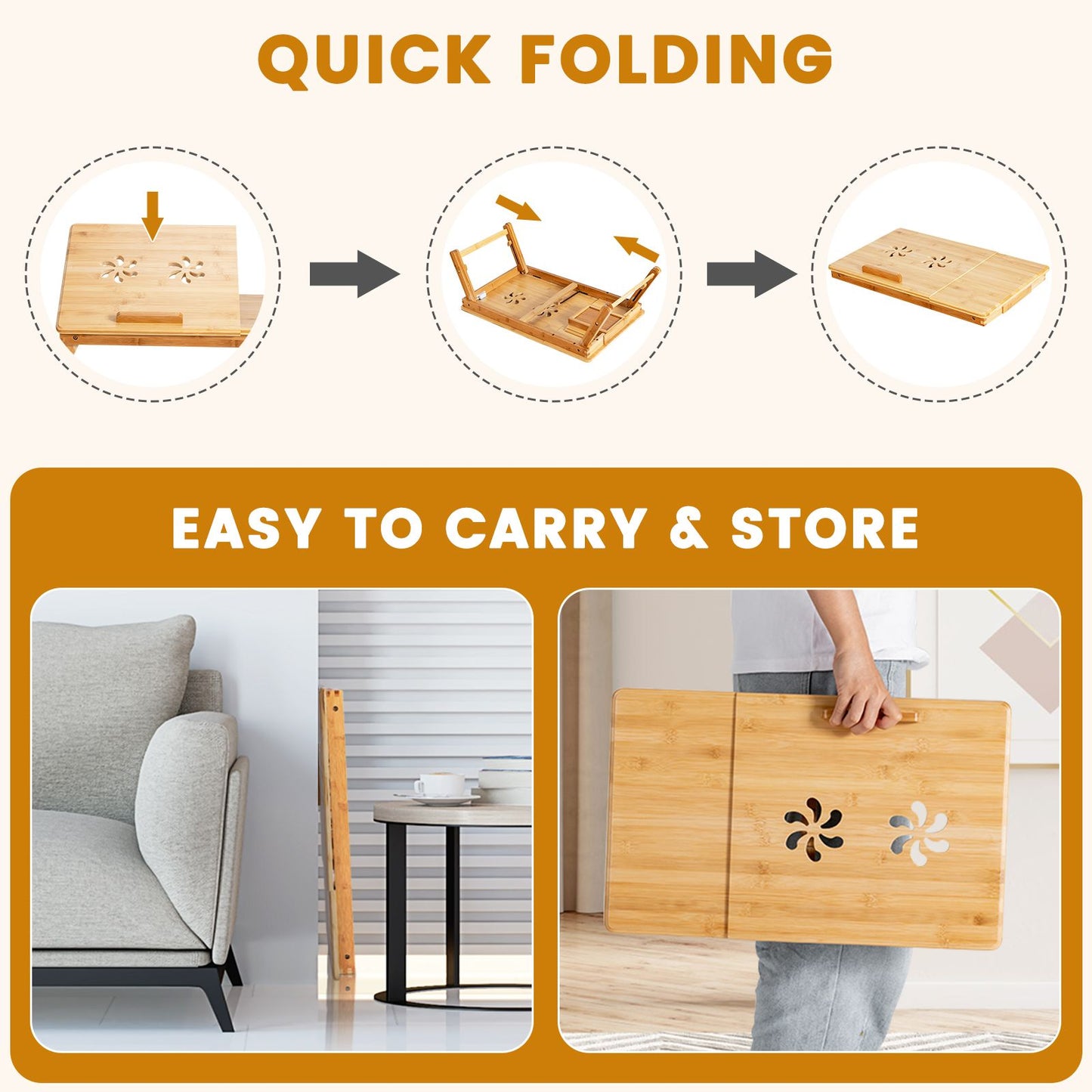 Versatile Adjustable Bamboo Laptop Lap Tray with Tilting Top for Ultimate Comfort