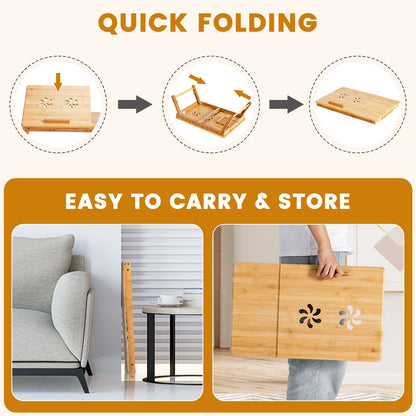 Versatile Adjustable Bamboo Laptop Lap Tray with Tilting Top for Ultimate Comfort