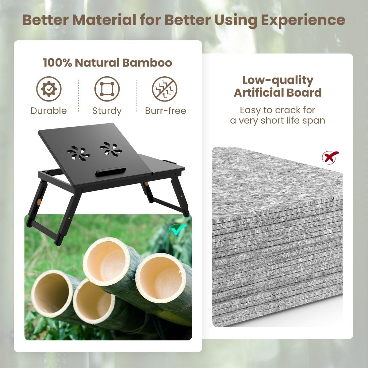 Versatile Adjustable Bamboo Laptop Lap Tray with Tilting Top for Ultimate Comfort