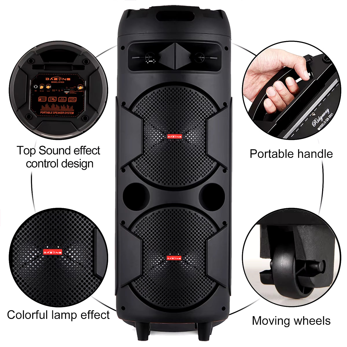 Portable Dual 8" Woofer Wireless Speaker with LED Lights, Mic, and Powerful Bass - Rechargeable Home Audio System