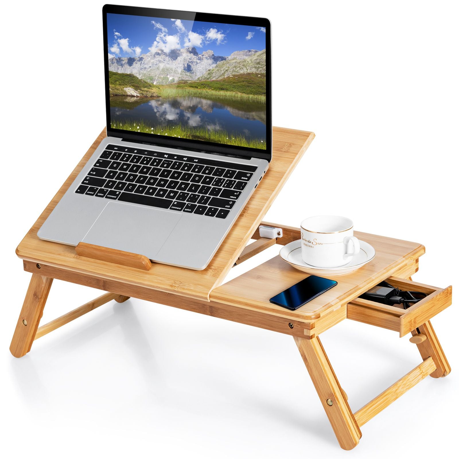 Versatile Adjustable Bamboo Laptop Lap Tray with Tilting Top for Ultimate Comfort