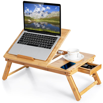 Versatile Adjustable Bamboo Laptop Lap Tray with Tilting Top for Ultimate Comfort