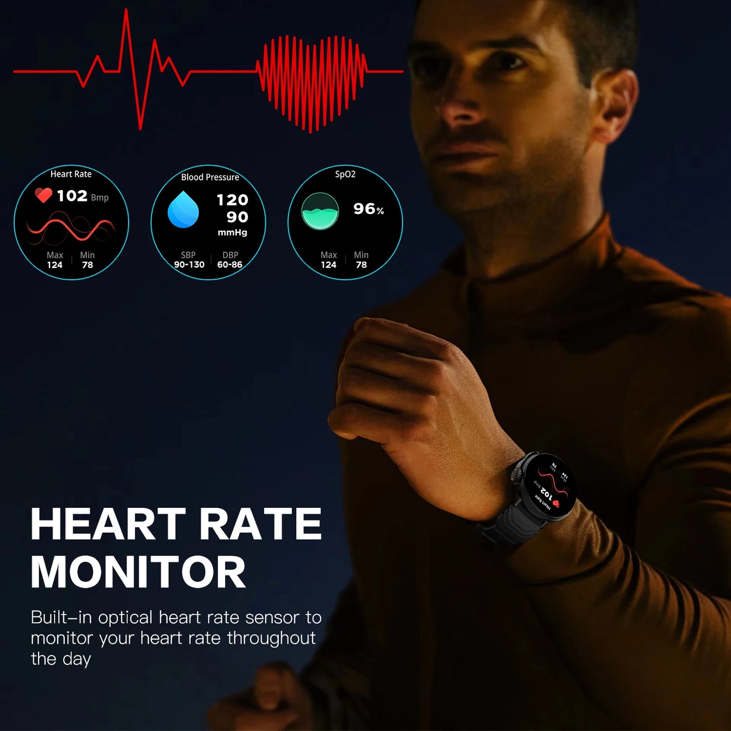 Premium Bluetooth Smart Watch for Men - Sports Fitness Tracker with Heart Rate Monitor & Music Playback - Compatible with Android & iOS