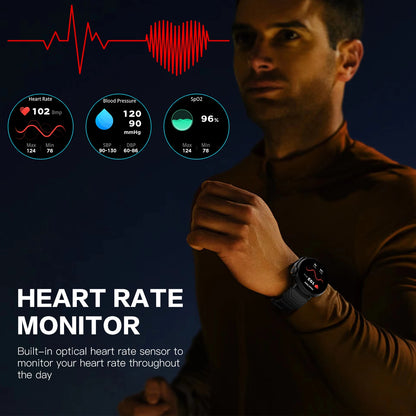 Premium Bluetooth Smart Watch for Men - Sports Fitness Tracker with Heart Rate Monitor & Music Playback - Compatible with Android & iOS