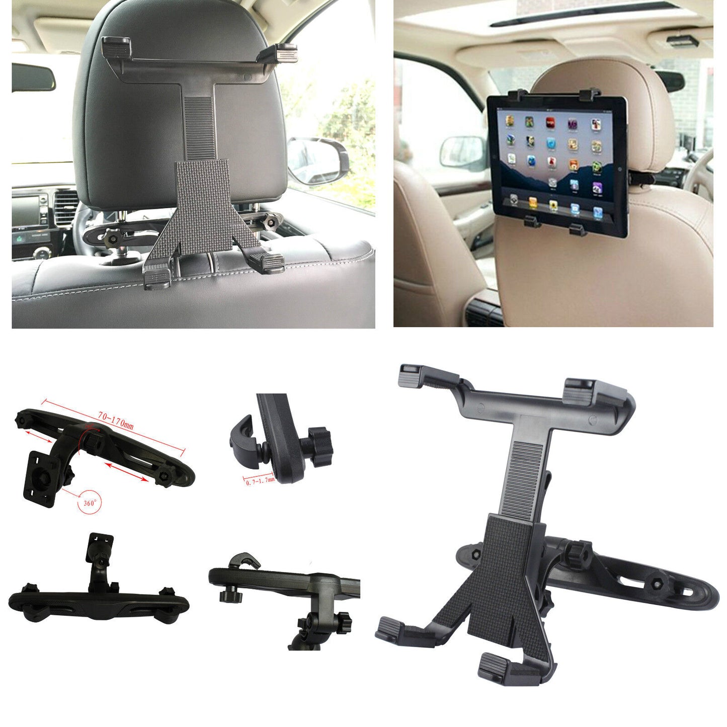 Universal Car Back Seat Headrest Holder Mount for iPad and Tablets - Compatible with Samsung and More