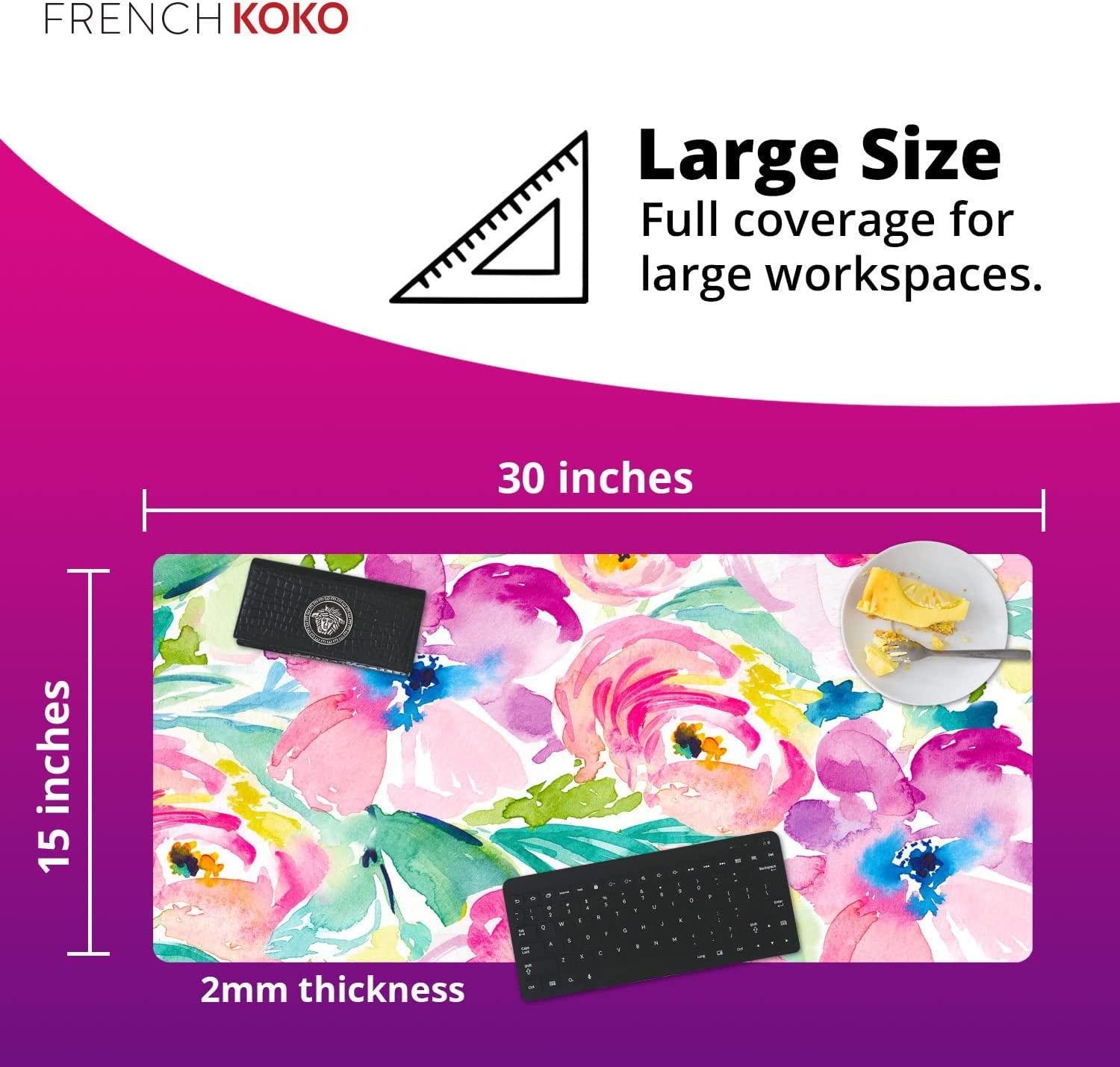 Elegant Pink Floral Large Mouse Pad - XL Desk Mat for Office & School, Perfect Gift for Women & Girls, Stylish Laptop & Keyboard Protector