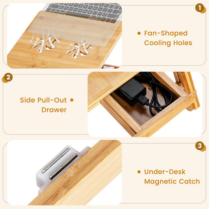 Versatile Adjustable Bamboo Laptop Lap Tray with Tilting Top for Ultimate Comfort