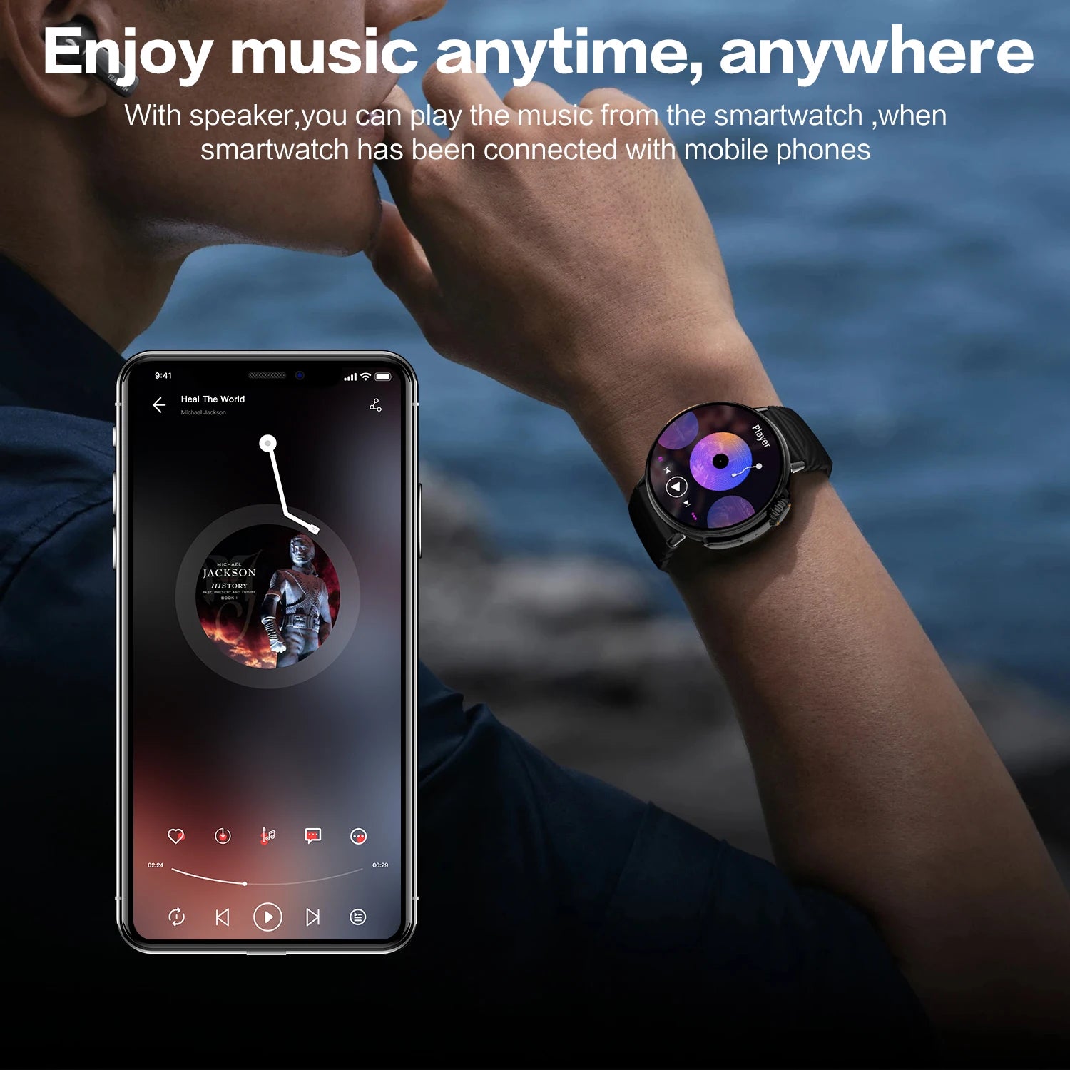 Premium Bluetooth Smart Watch for Men - Sports Fitness Tracker with Heart Rate Monitor & Music Playback - Compatible with Android & iOS